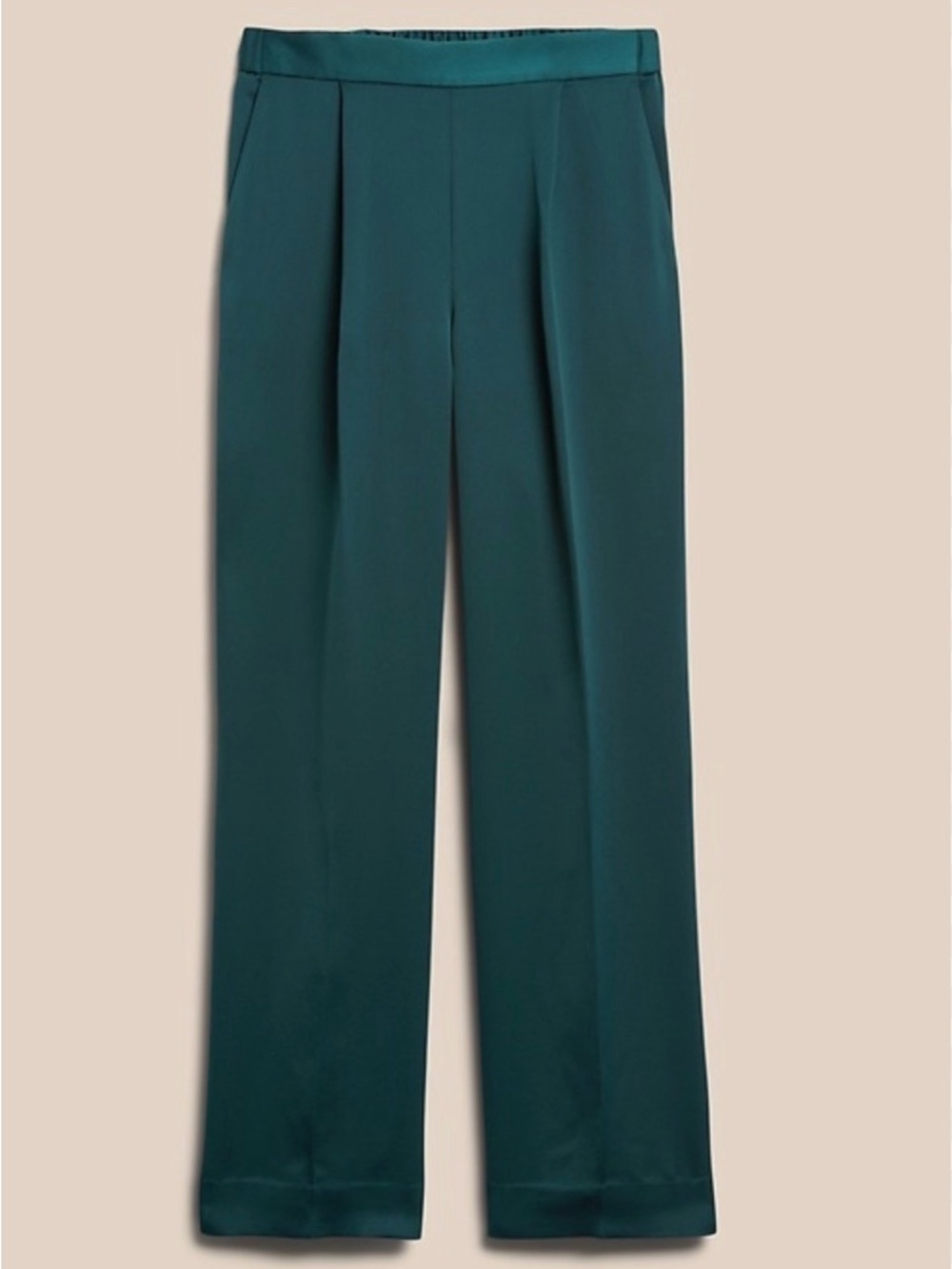 NWT Banana Republic XS Dark Teal Satin Wide Leg Pleated Pull-On Trousers Flowy
